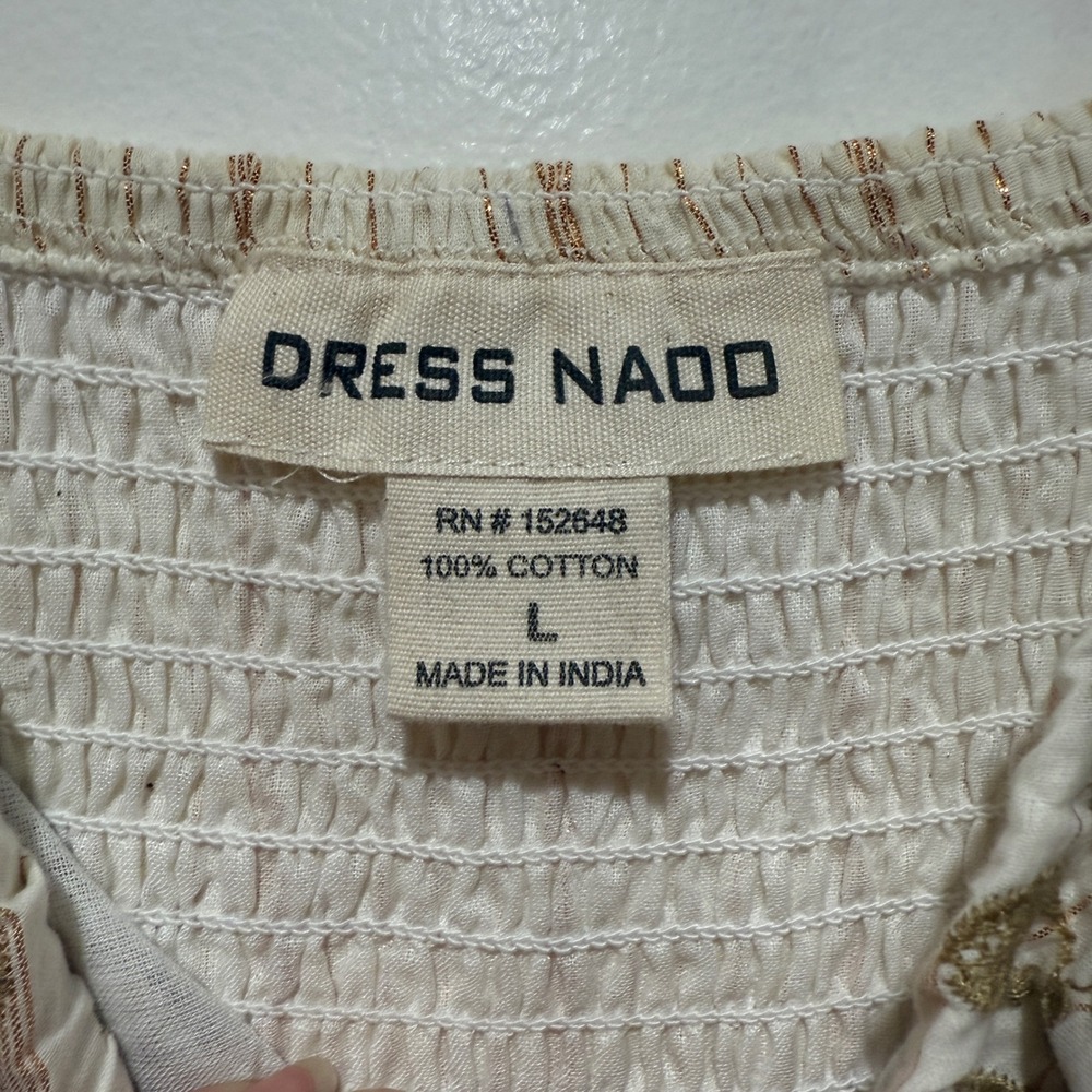 Dress Naoo Floral Embroidered Cotton Tiered Maxi Dress Large L‎ Cream Boho Beach - Picture 2 of 11